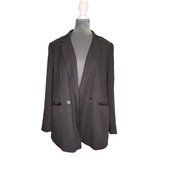 Ann Taylor Black Blazer Women’s Size 12 One Button Notch Lapel Lined Jacket Boxy - Picture 5 of 9